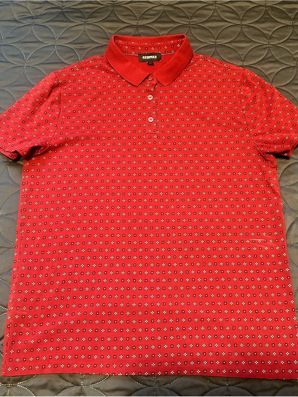 Express Red Polo Shirt with Micro Geometric Print - Men's
